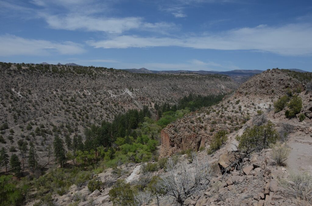 Frijoles Canyon at Bandelier National Monument, New Mexico, seen from above