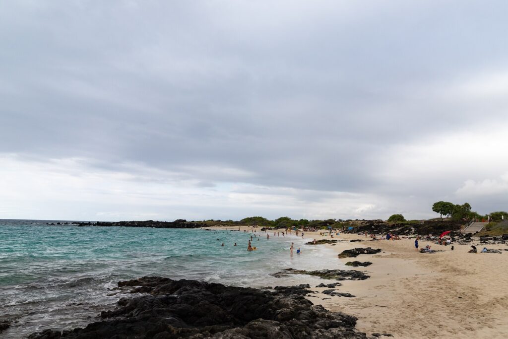 White-sand cove and turquoise water at Kua Bay on the Kona coast of Hawaii Island