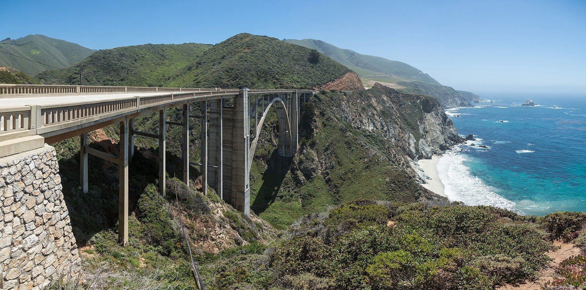 Bixby Creek Bridge arching across a canyon on the Big Sur coast, seen from the north side