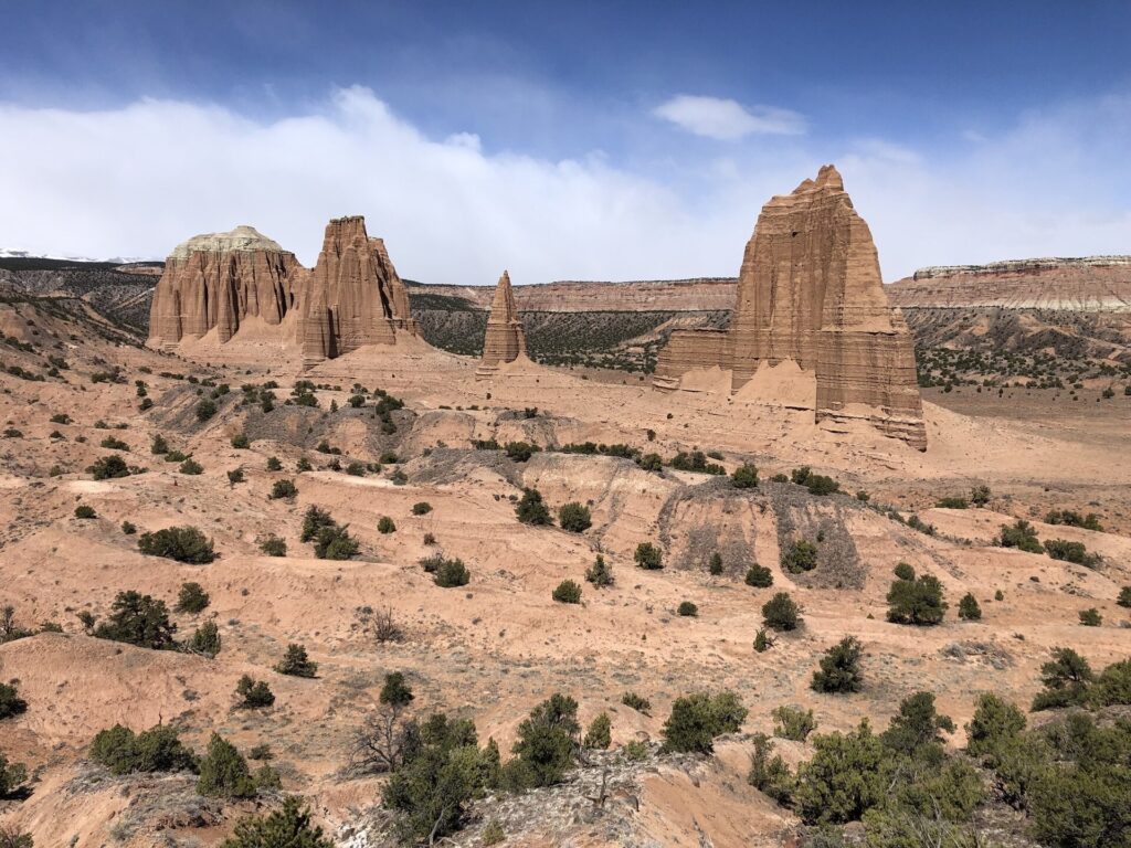 Entrada sandstone monoliths known as the Temples in Cathedral Valley, Capitol Reef National Park, Utah