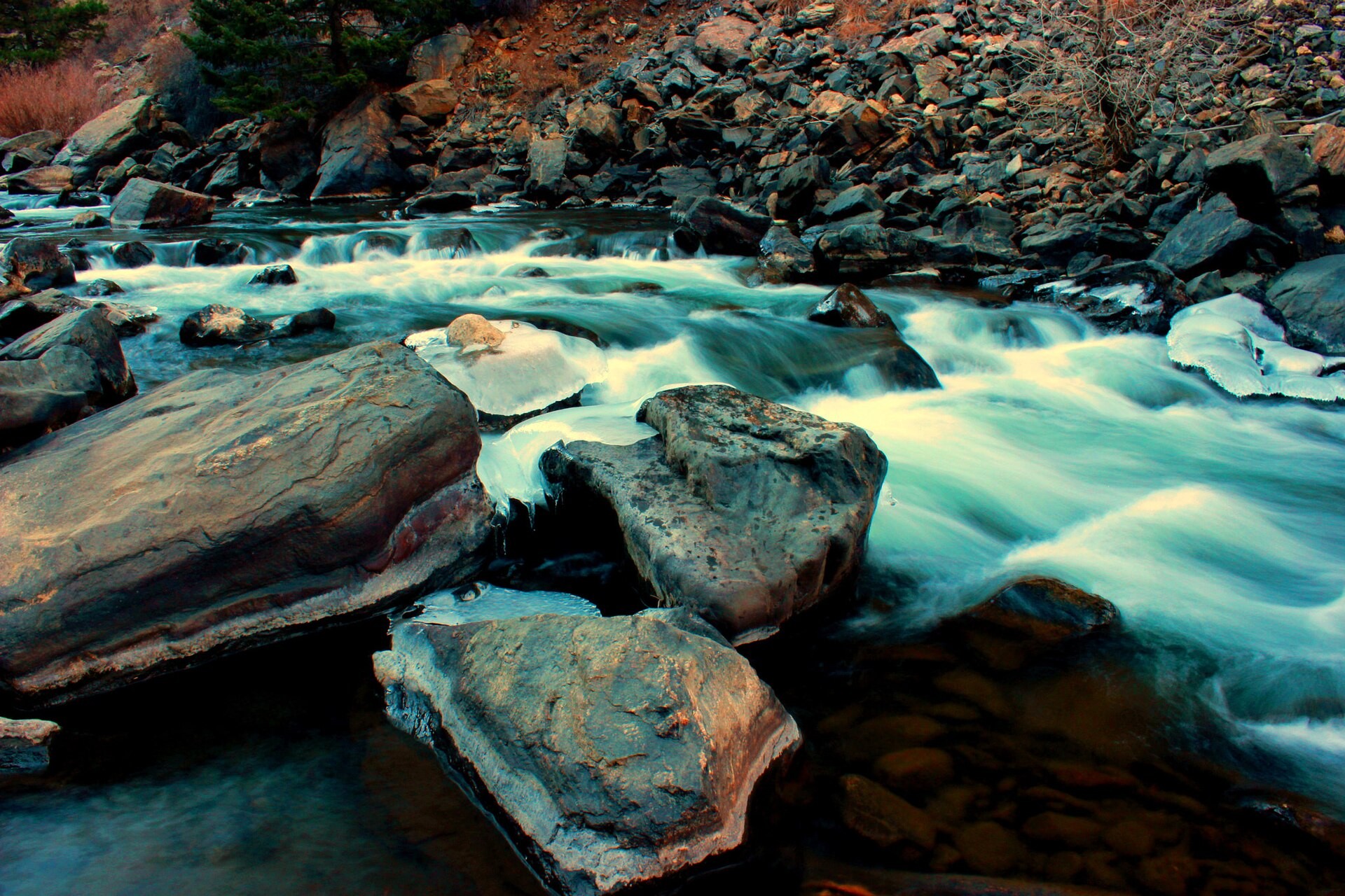 Clear Creek running over rocks in its canyon in Colorado