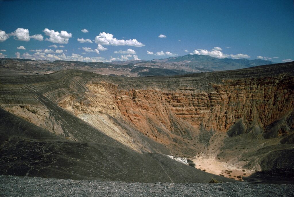 Ubehebe Crater in Death Valley National Park with its steep walls dropping to the crater floor