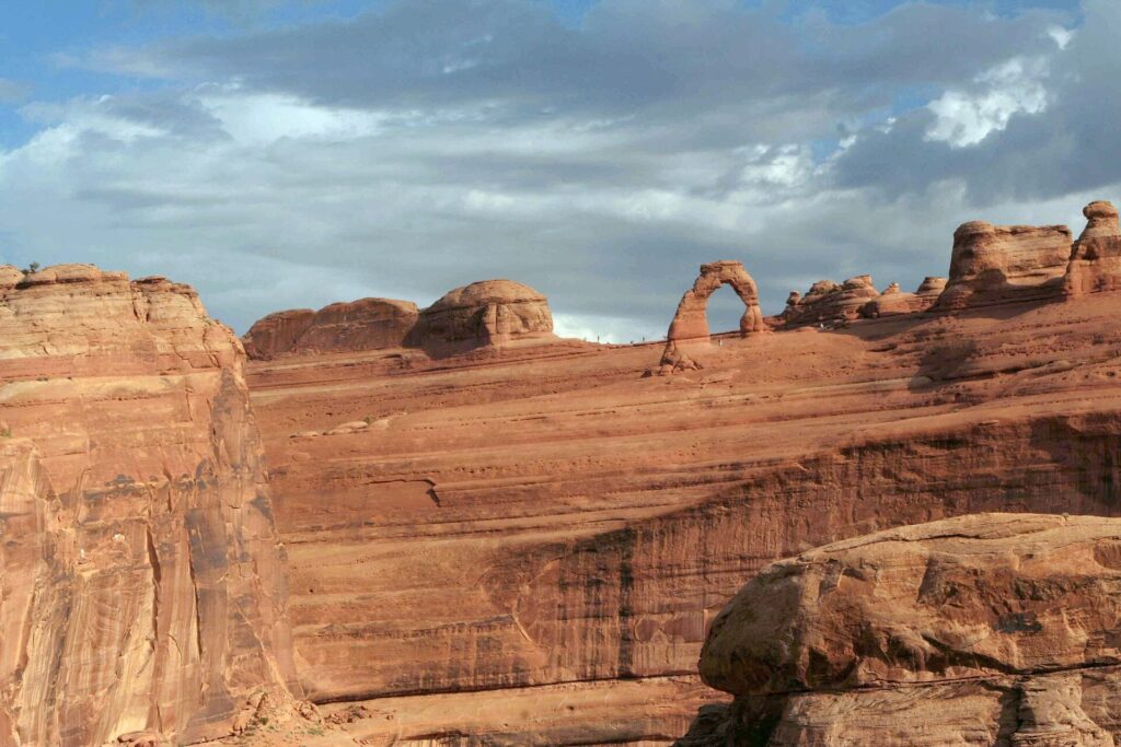 Delicate Arch seen from the viewpoint across the canyon in Arches National Park