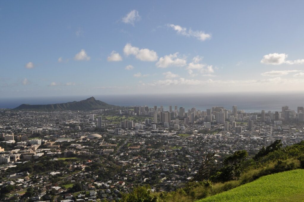 Diamond Head rising behind the high-rises of Waikiki on Oahu