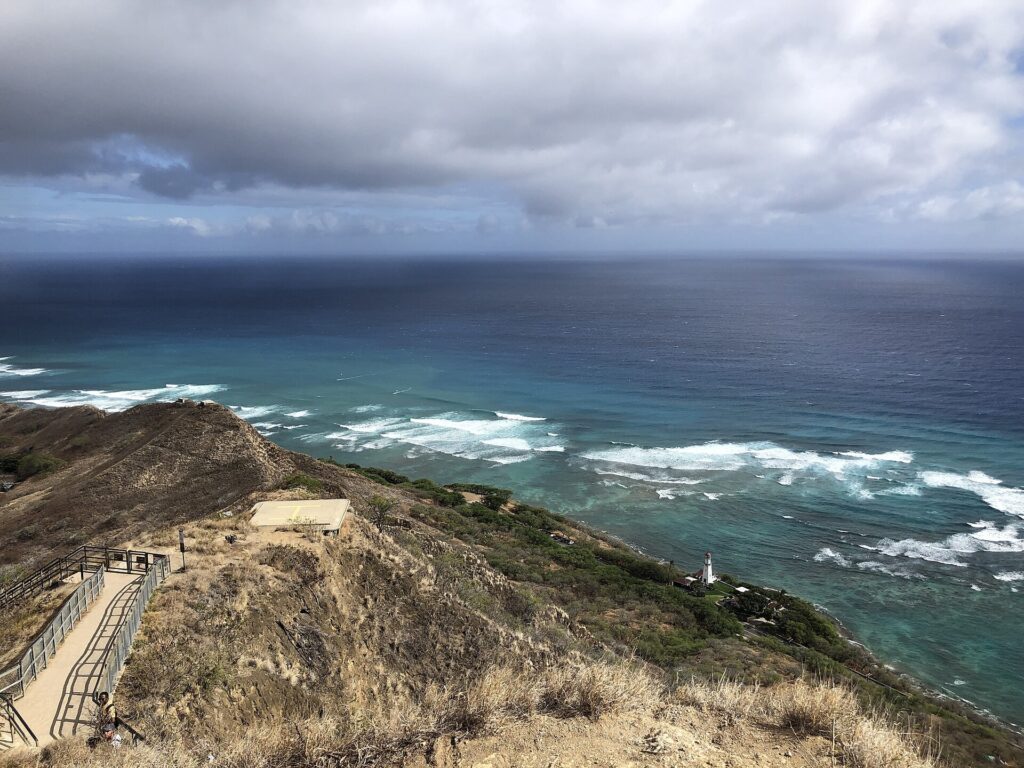 View southeast along the coast from the summit of Diamond Head on Oahu
