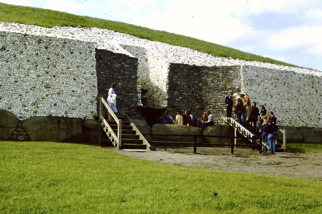 White quartz wall and entrance of the Newgrange passage tomb at Brú na Bóinne
