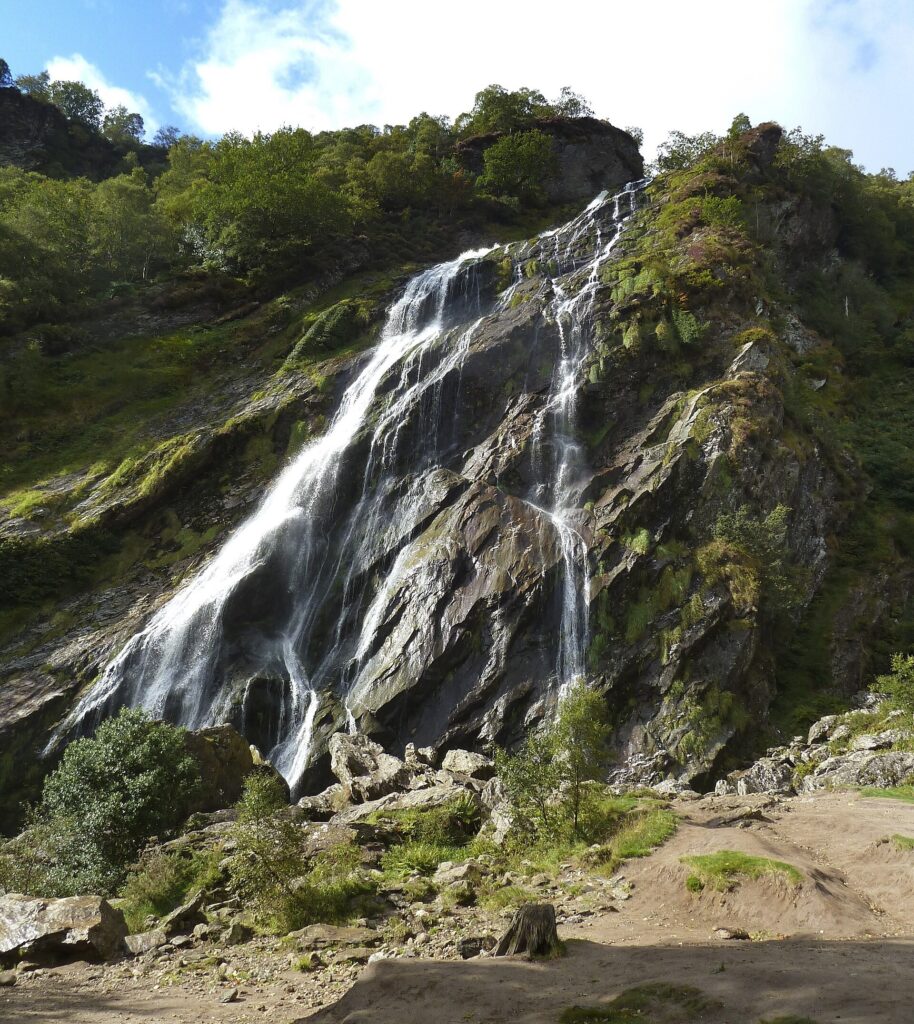 Powerscourt waterfall tumbling down a rock face in County Wicklow