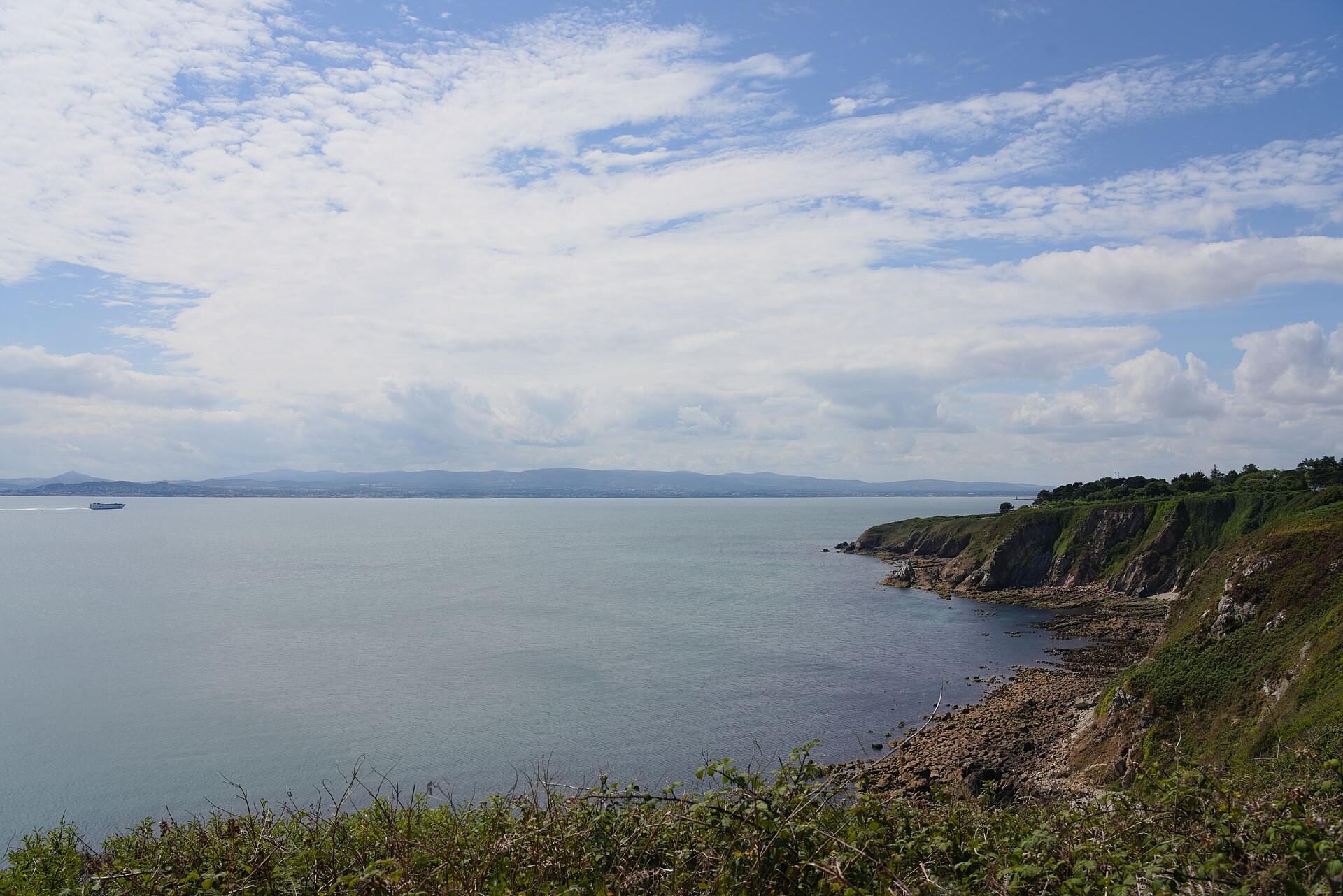 Sea and coastal cliffs seen from the Howth Cliff Walk on the coast north of Dublin