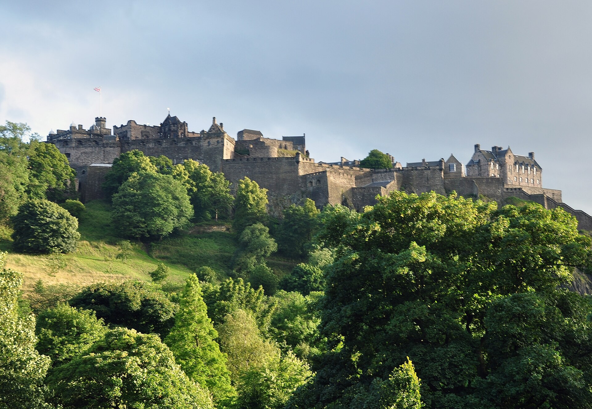 Edinburgh Castle on its rock seen from Princes Street Gardens