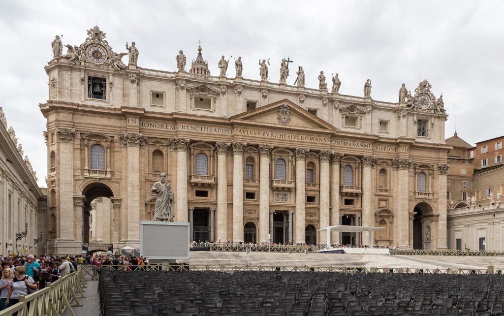The facade of Saint Peter's Basilica in Vatican City