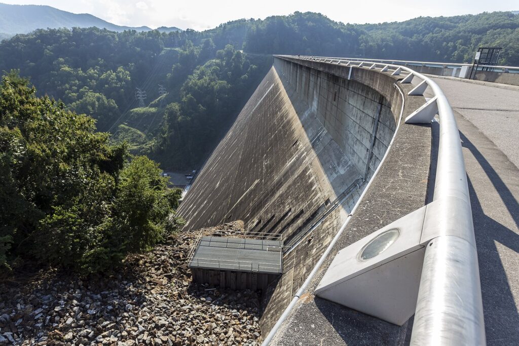 The downstream face of Fontana Dam in North Carolina