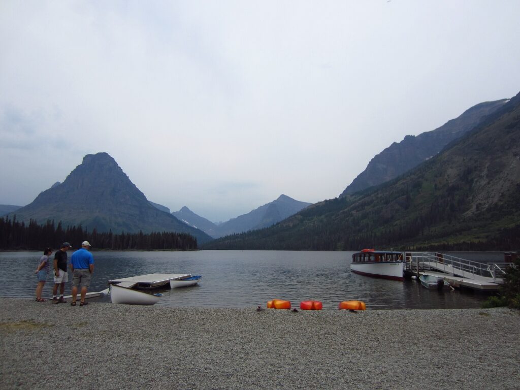 Two Medicine Lake shoreline near the boat dock in Glacier National Park
