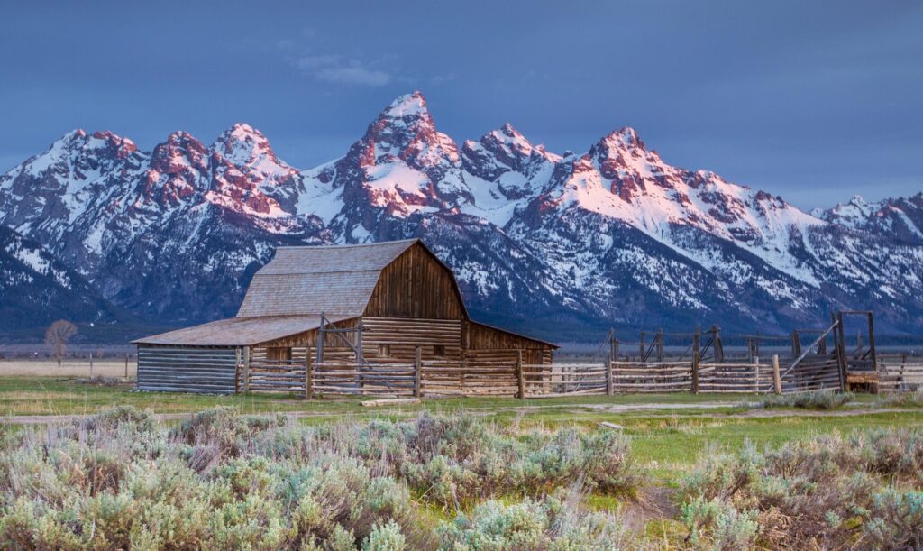 Moulton Barn on Mormon Row with the Teton Range behind it