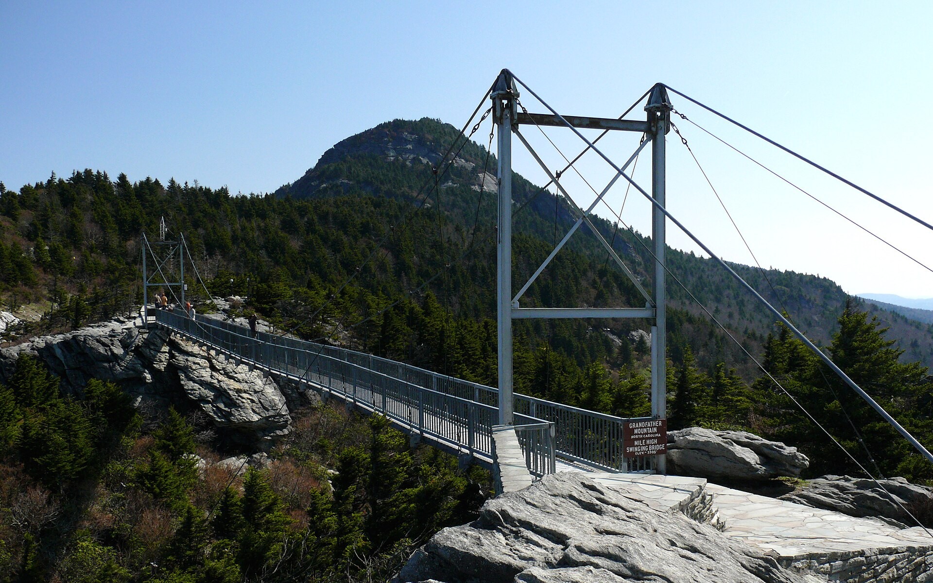 The Mile High Swinging Bridge spanning a rocky gap on Grandfather Mountain, North Carolina