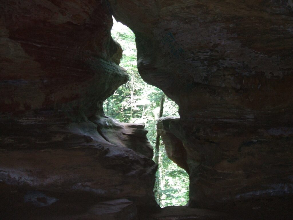 Sandstone corridor inside Rock House at Hocking Hills State Park, Ohio