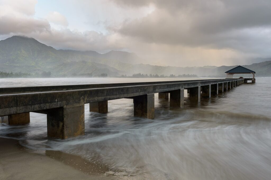 Hanalei Pier reaching into Hanalei Bay on the north shore of Kauai