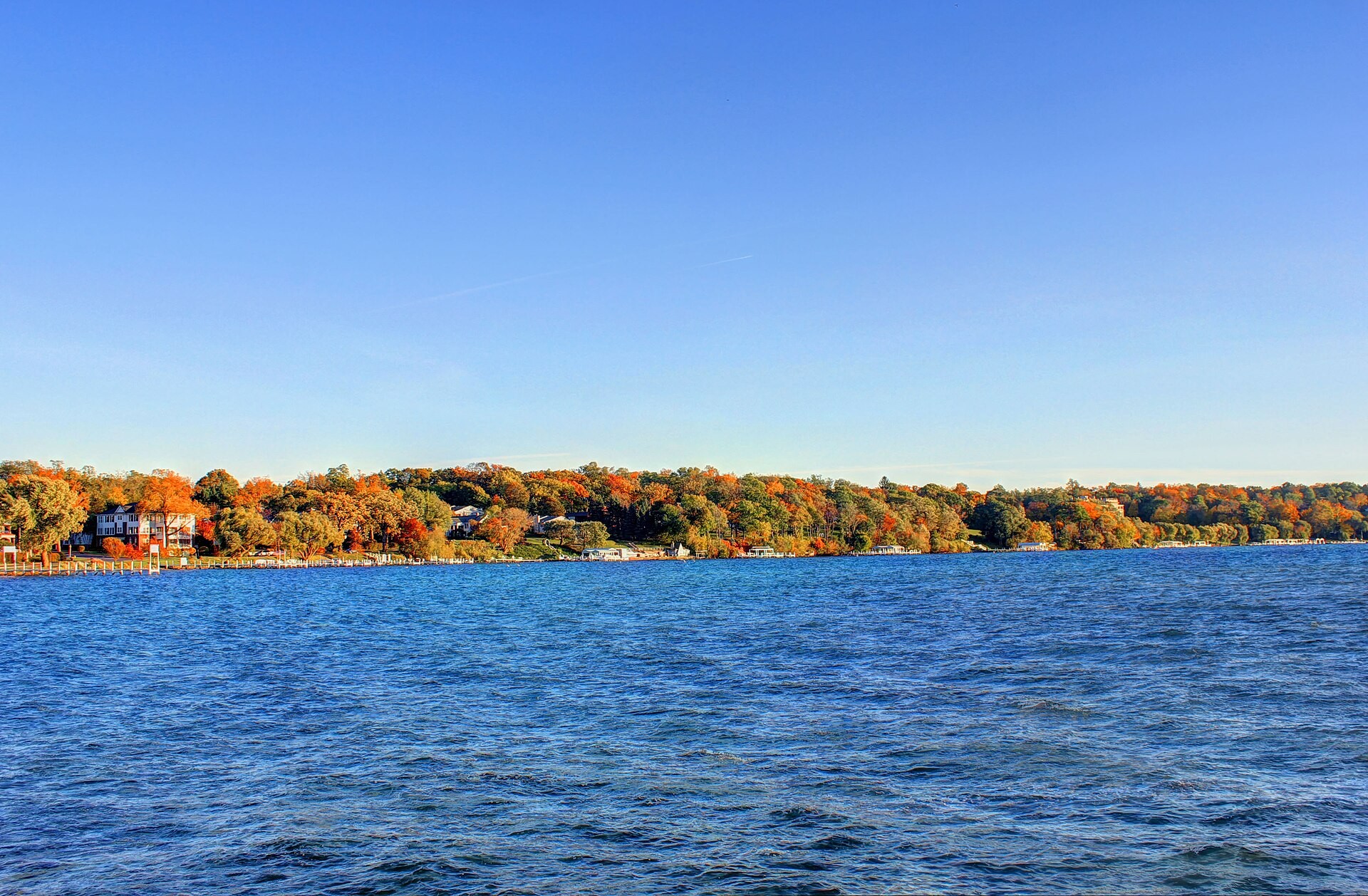 Geneva Lake seen from the shore in Lake Geneva, Wisconsin