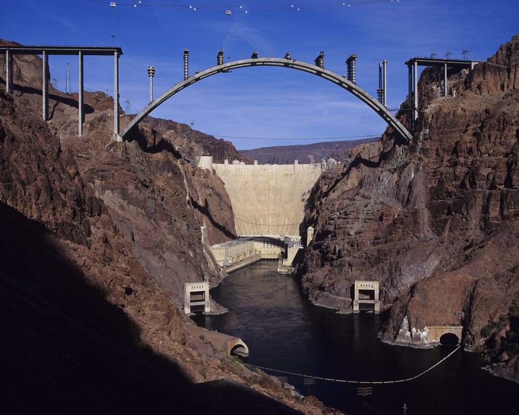 Hoover Dam bypass bridge arching over the Colorado River canyon near Las Vegas