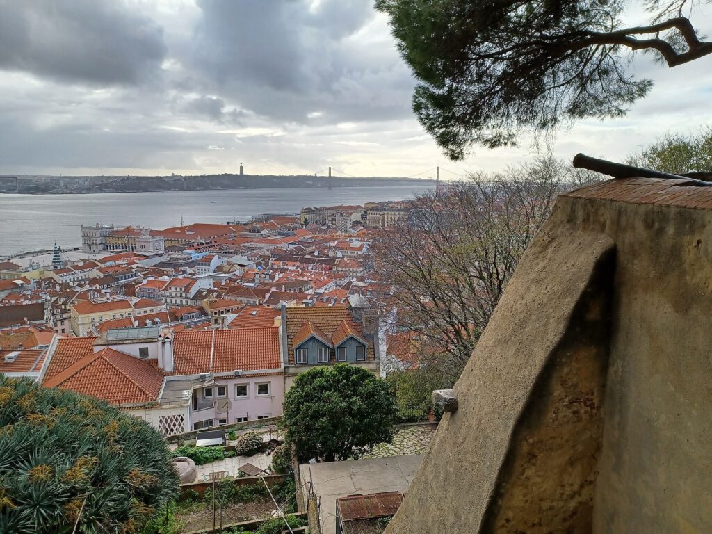 Terracotta rooftops of Lisbon and the Tagus River seen from São Jorge Castle