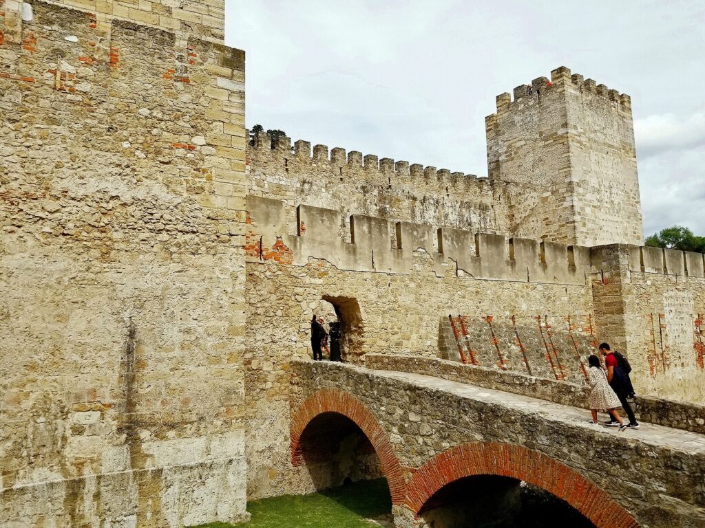 Stone bridge over the dry moat at São Jorge Castle in Lisbon