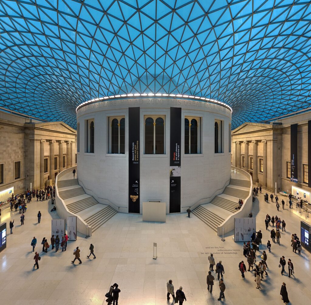 The glass-roofed Great Court inside the British Museum, London