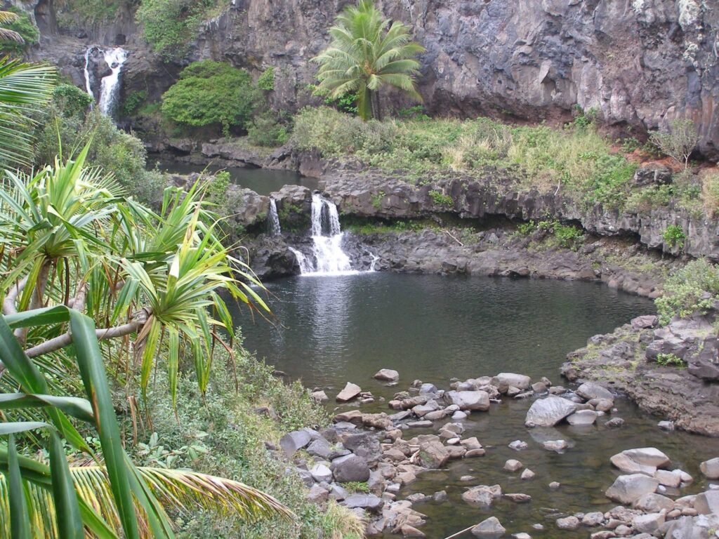 The Pools of Oheo stepping down in tiers toward the sea in the Kipahulu District of Haleakala National Park
