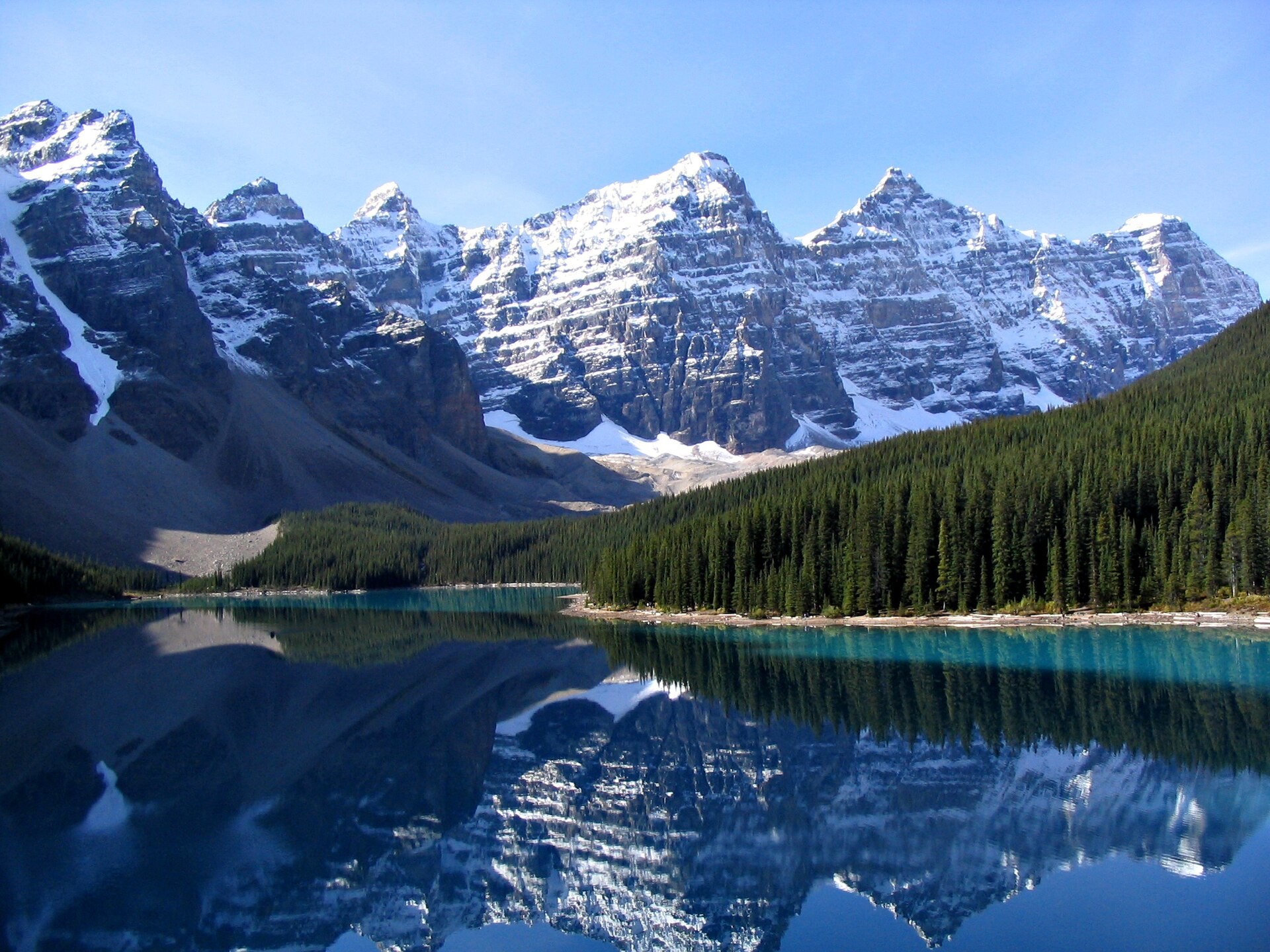 Moraine Lake in Banff National Park with the Valley of the Ten Peaks rising behind the water