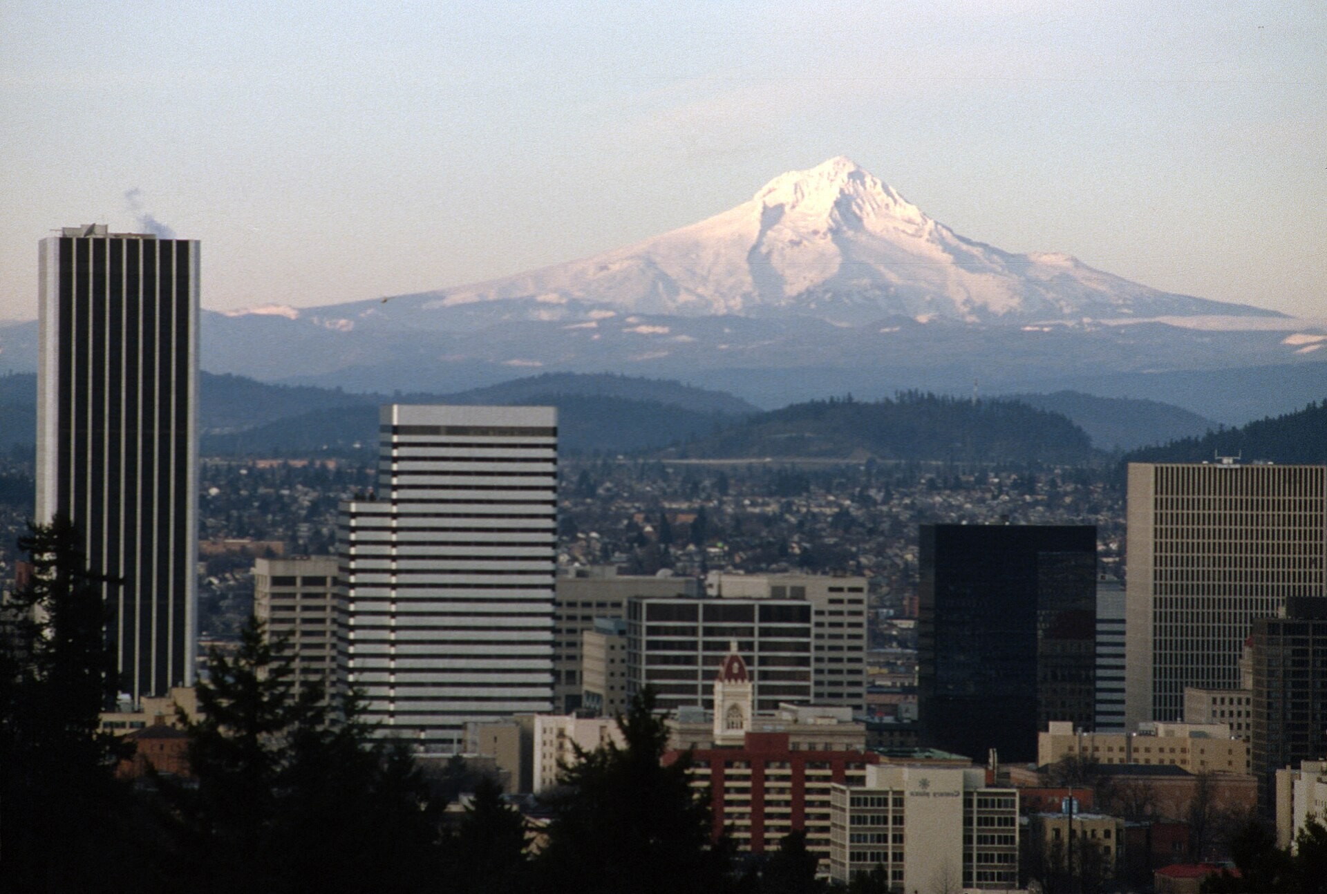 Mount Hood rising above the Portland, Oregon area on a clear day