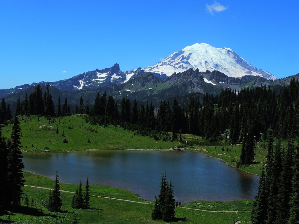Mount Rainier seen from Tipsoo Lake just below Chinook Pass