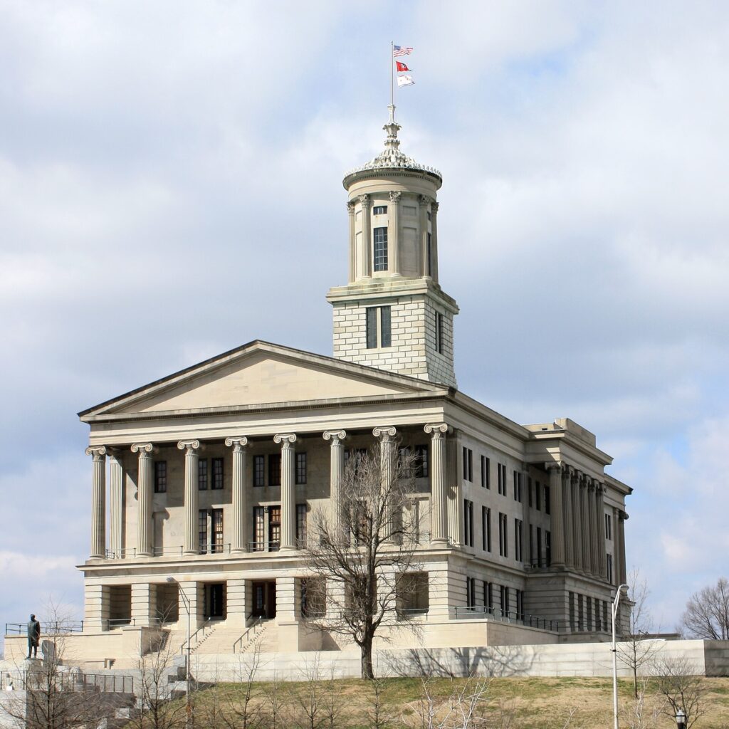 Tennessee State Capitol building on its hill in Nashville