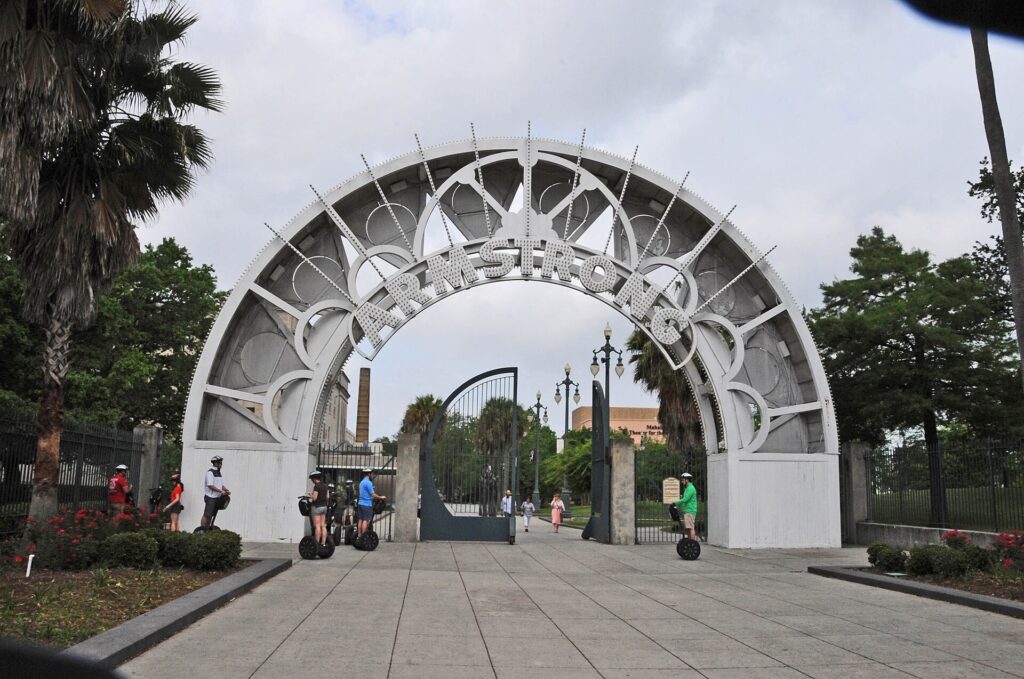 Entrance gate to Louis Armstrong Park beside the New Orleans Jazz National Historical Park