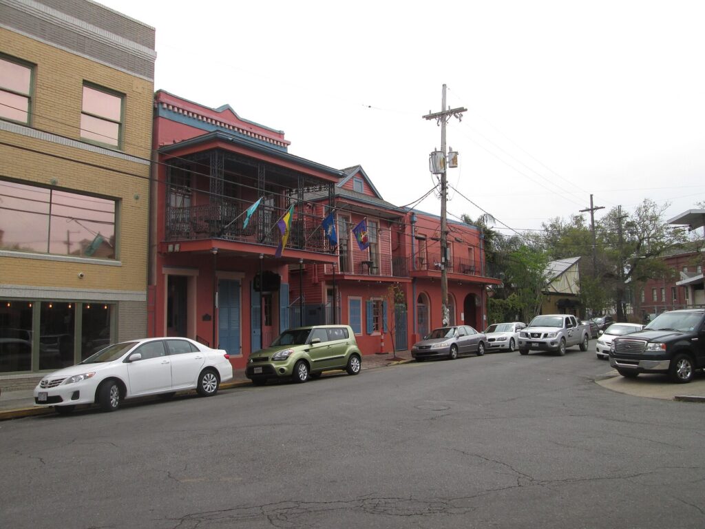 Frenchmen Street in the Marigny neighborhood of New Orleans seen from Decatur Street