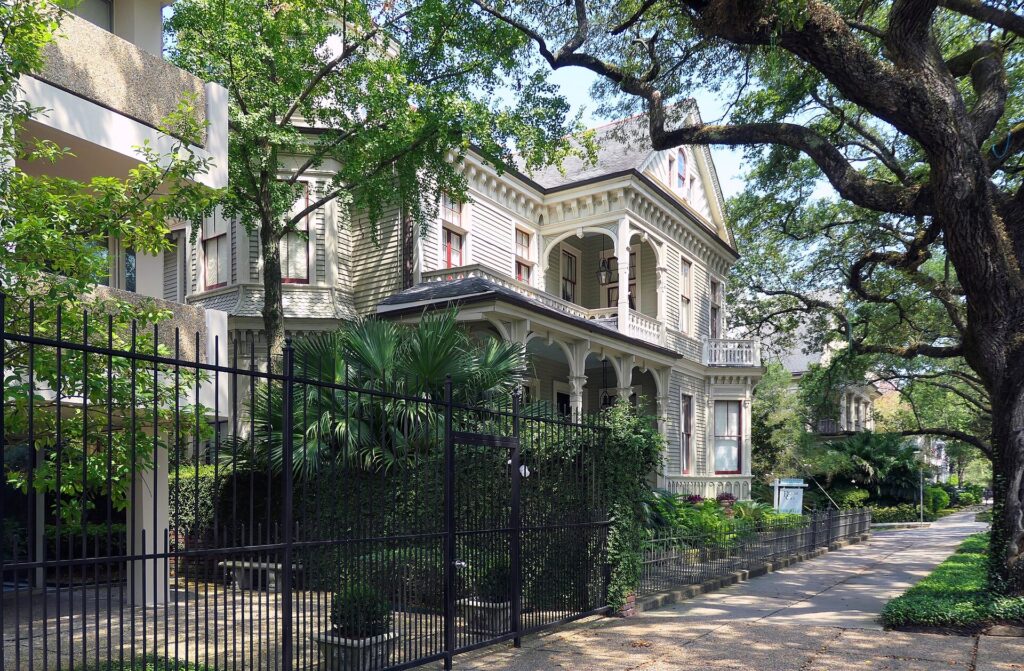 Historic house with galleries and gardens in the Garden District of New Orleans