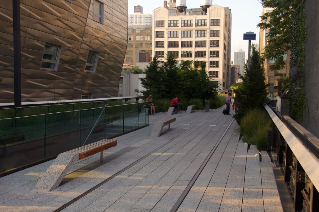 The High Line elevated walkway with gardens beside the path