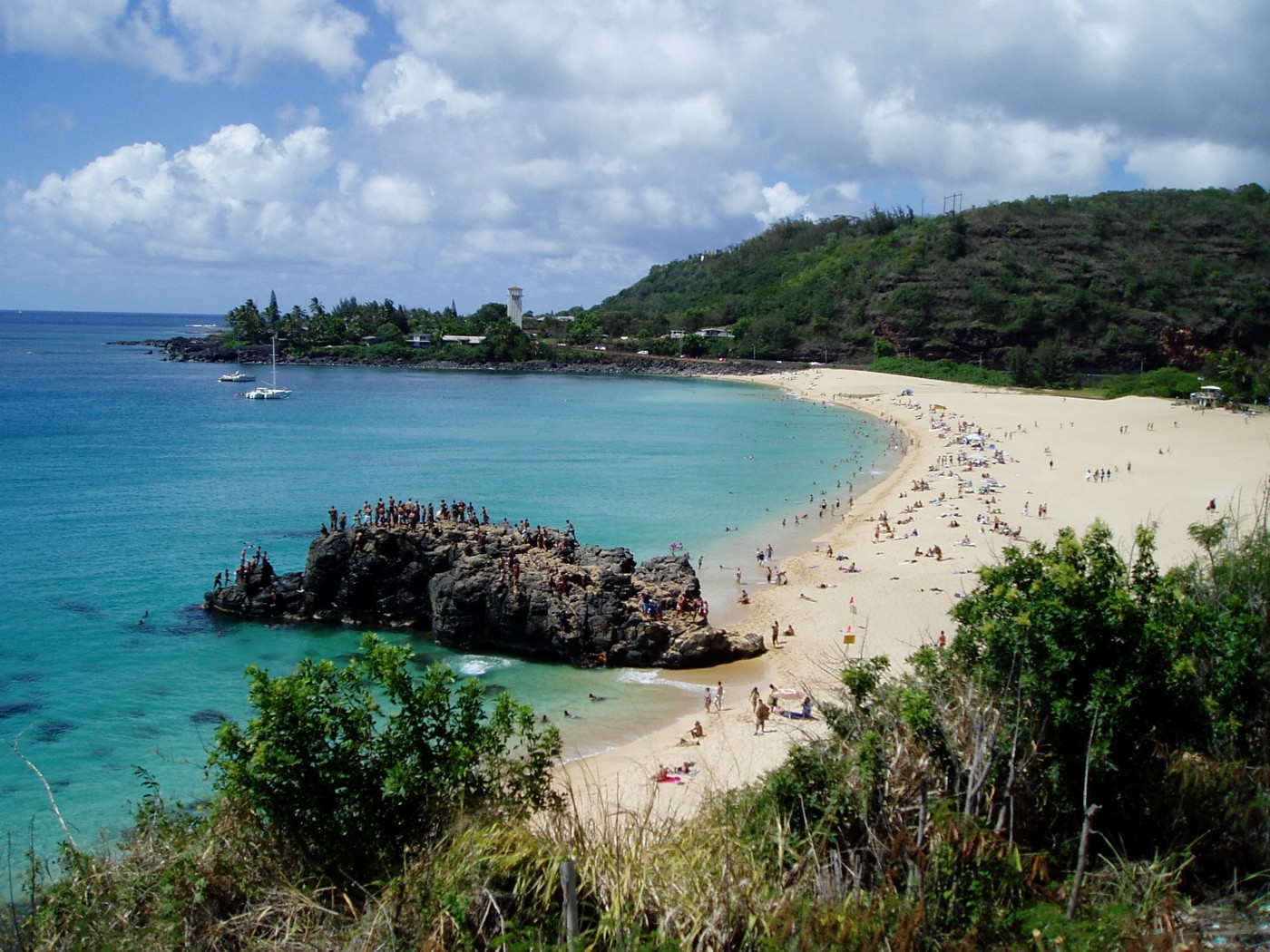 Calm summer water and sand at Waimea Bay on Oahu's North Shore