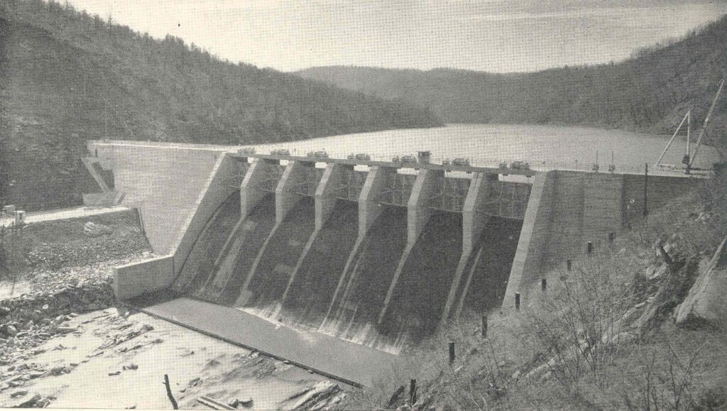 Historic black-and-white photo of Ocoee Dam No. 3 on the Ocoee River in Polk County, Tennessee
