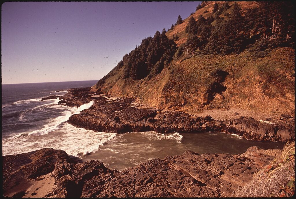 Cape Perpetua headland and surf on the Oregon coast near Yachats