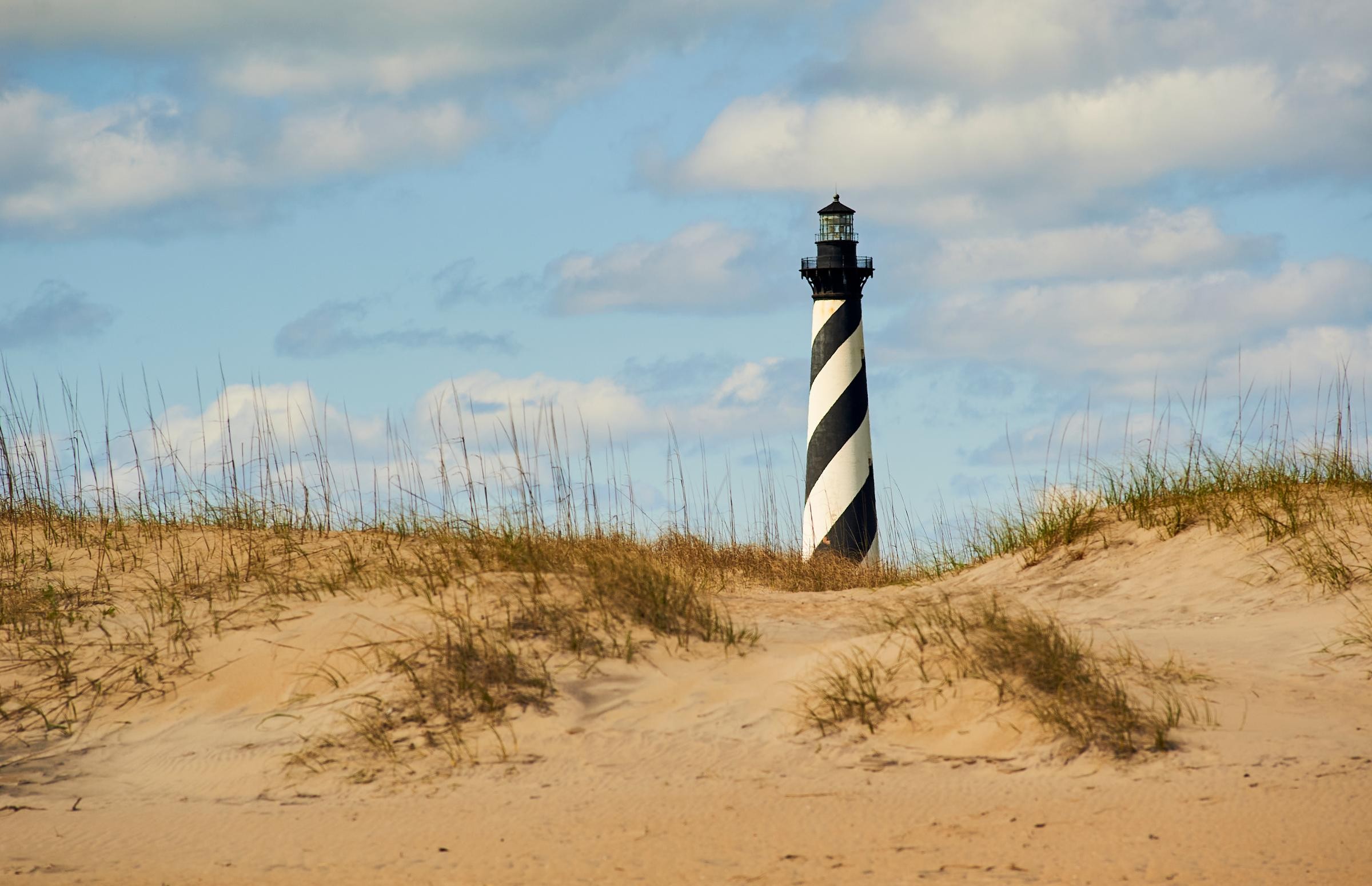 Cape Hatteras Lighthouse with its black and white spiral stripes, Hatteras Island, Outer Banks