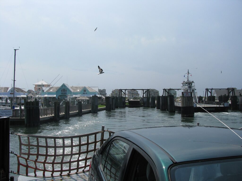 Hatteras to Ocracoke ferry leaving the dock at Hatteras, North Carolina