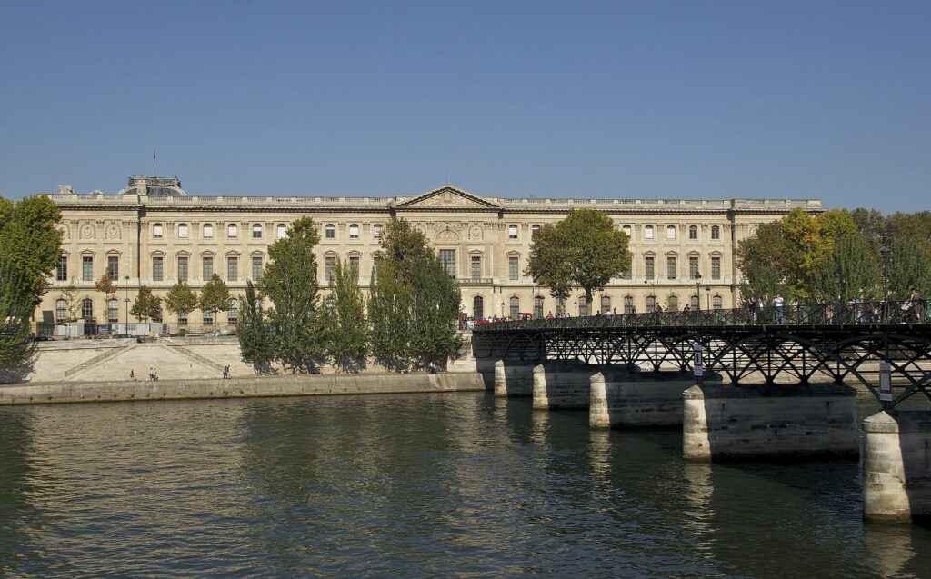 Louvre palace wing seen from the Pont des Arts across the Seine in Paris