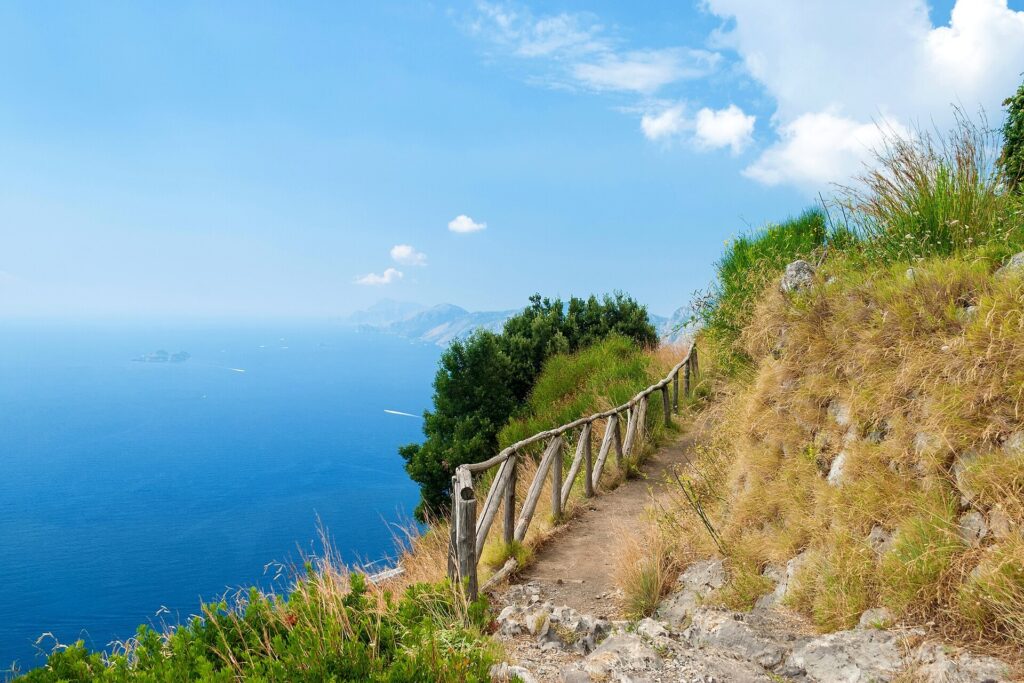 Hiking trail along the cliffs of the Path of the Gods above the Amalfi Coast