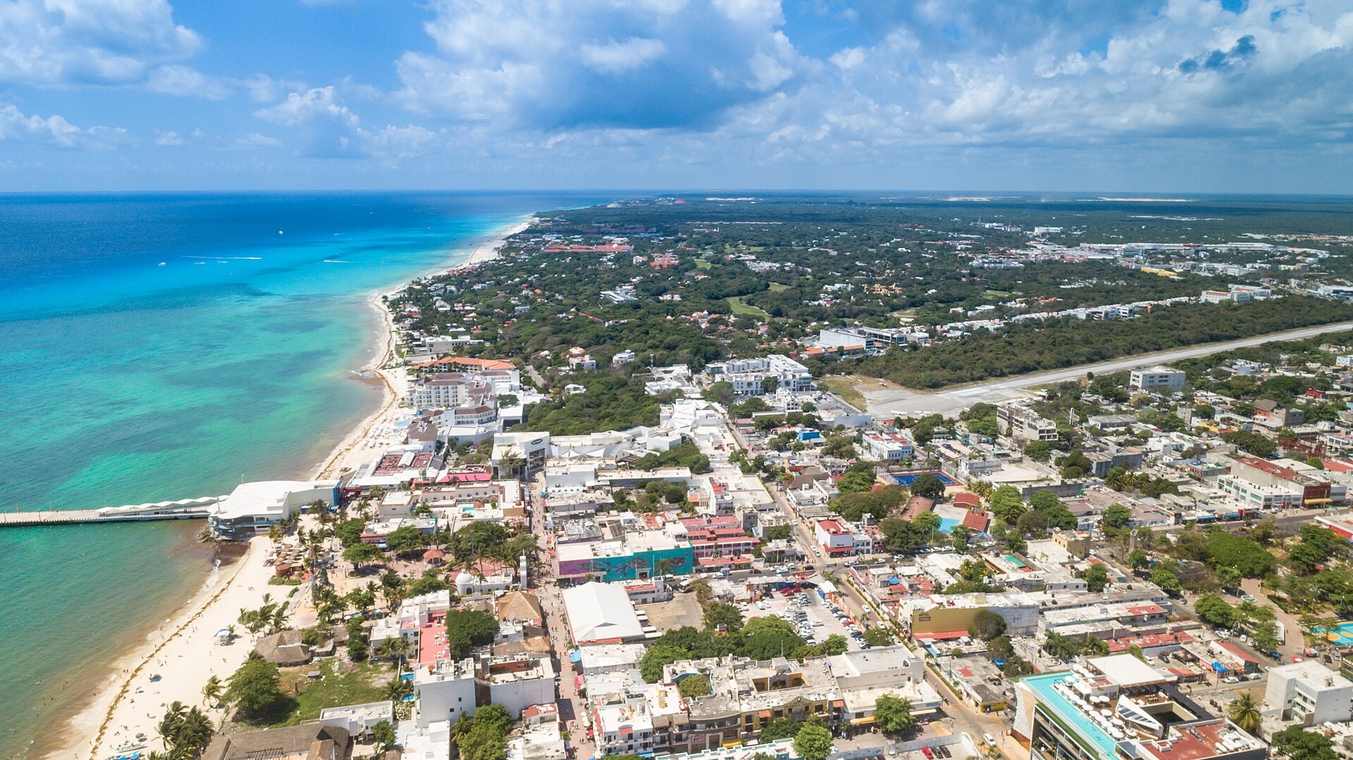 Aerial view of the Caribbean coast at Playa del Carmen, Mexico