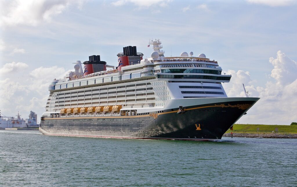 A Disney cruise ship arriving at its berth in Port Canaveral, Florida