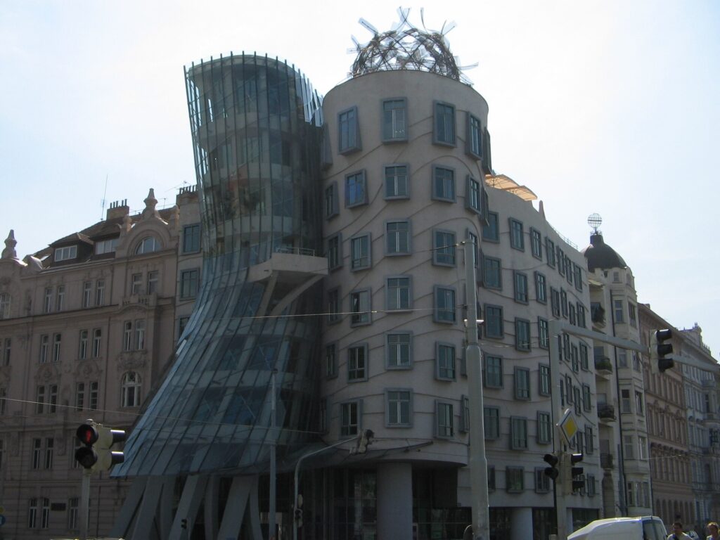 The Dancing House, a curving glass and stone building in Prague