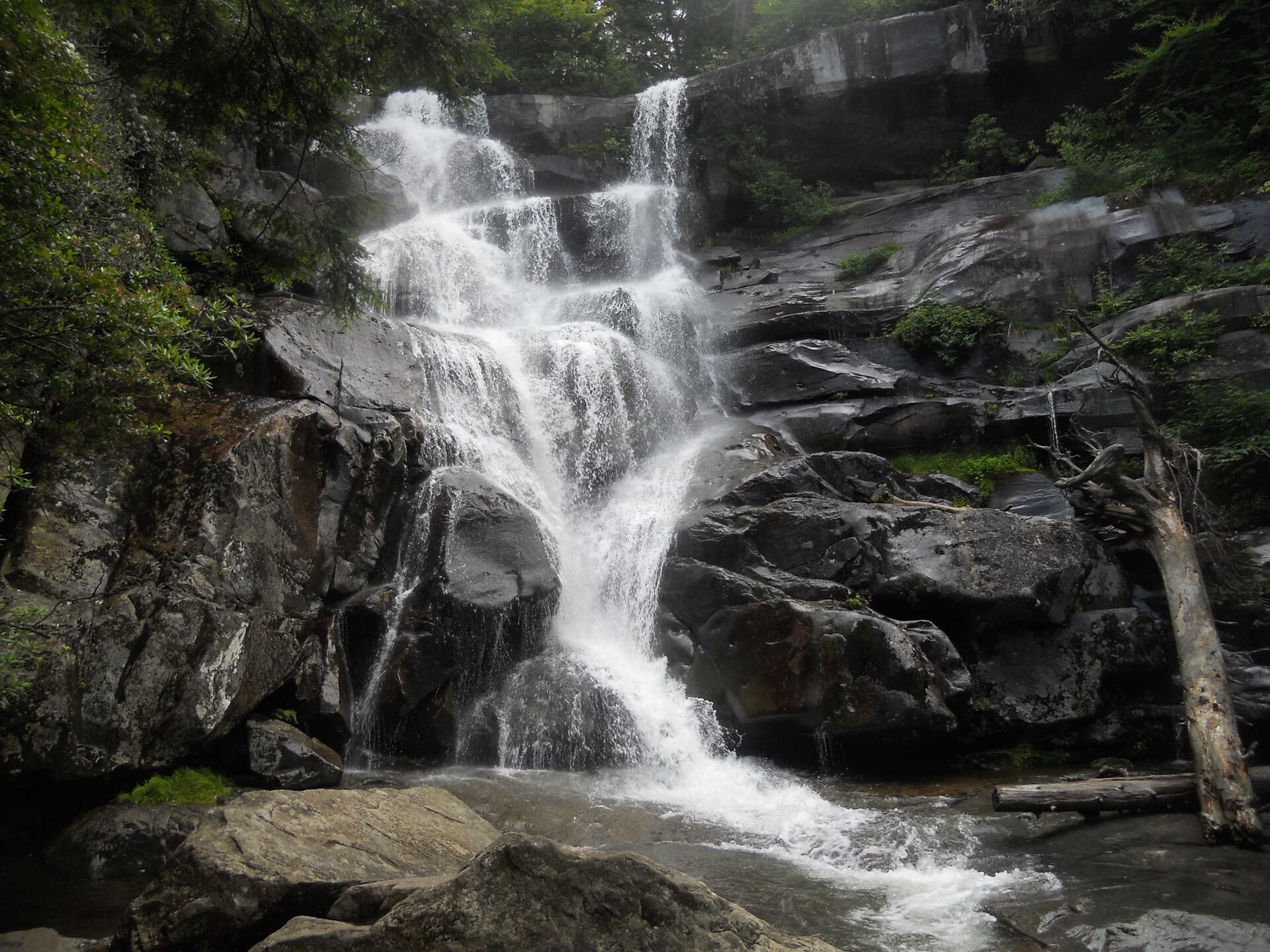 Ramsey Cascades, the tallest waterfall in Great Smoky Mountains National Park, dropping over layered rock into a forested gorge