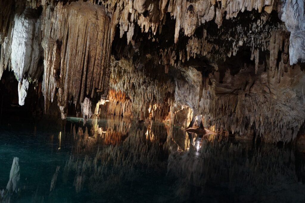 Cenote inside the Aktun Chen nature park on Mexico's Riviera Maya