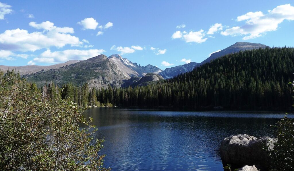 Bear Lake with the peaks of Glacier Gorge behind it in Rocky Mountain National Park