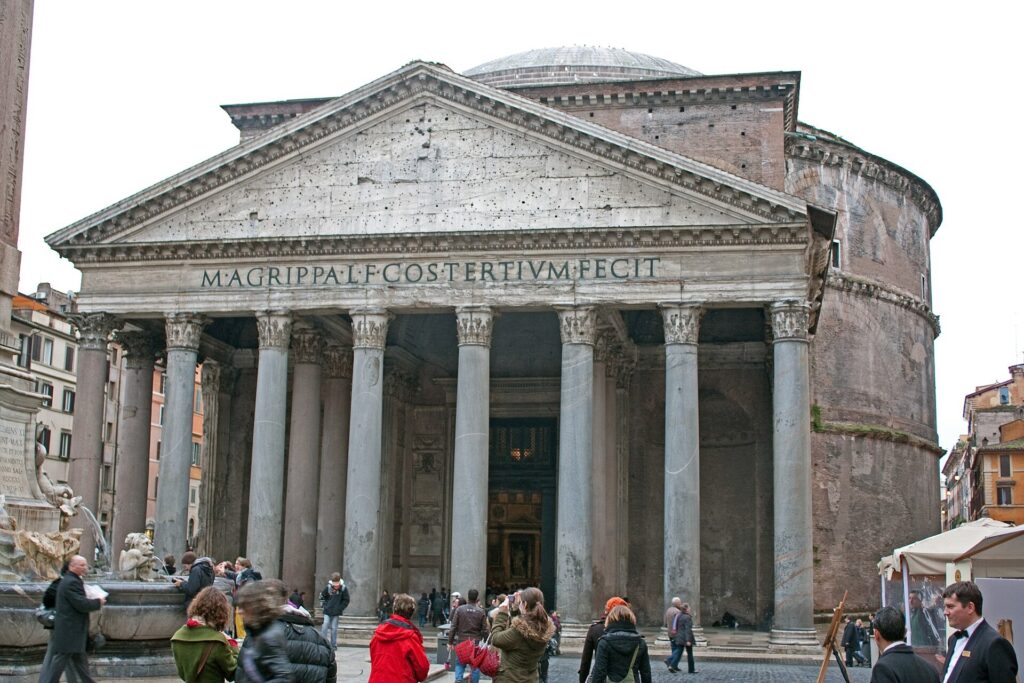 The columned front of the Pantheon in Rome