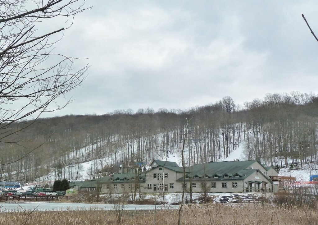 Base lodge and ski slopes at Shawnee Mountain Ski Area in Pennsylvania