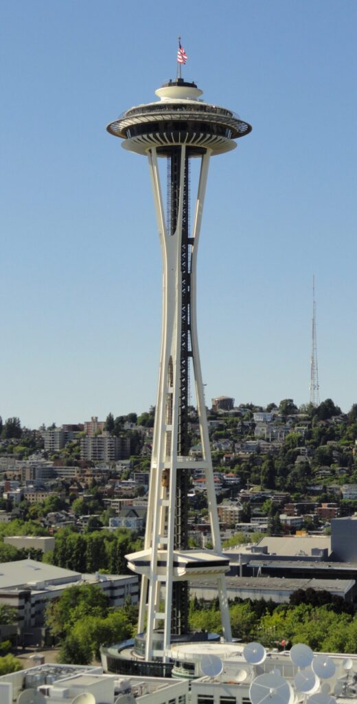 The Space Needle at Seattle Center rising against the sky